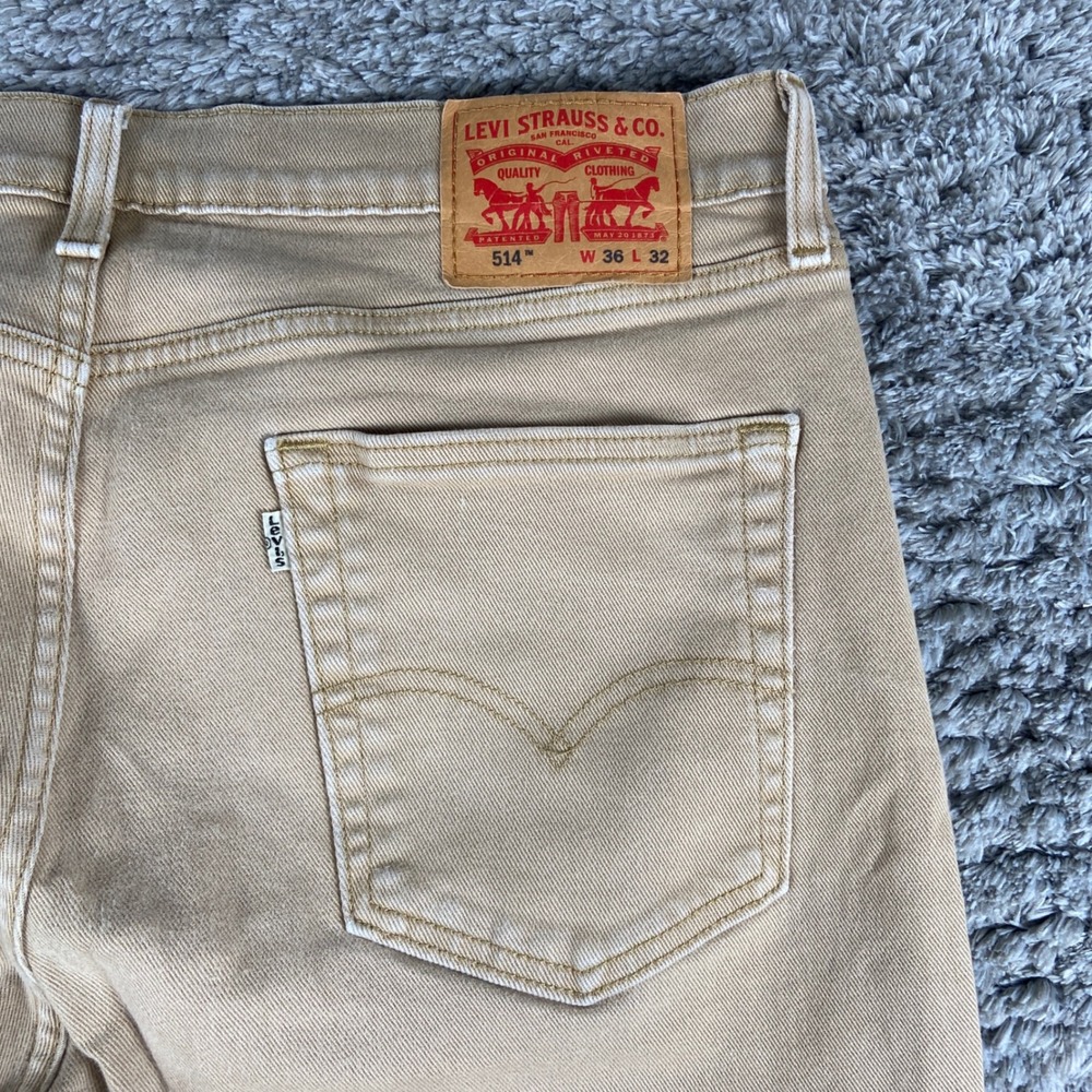 Levi's‎ 514 Jeans Mens 36x32 Tan Khaki Denim Straight Stretch Cotton Blend Pant